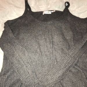 Grey Shoulder Cut Out Women’s Sweater